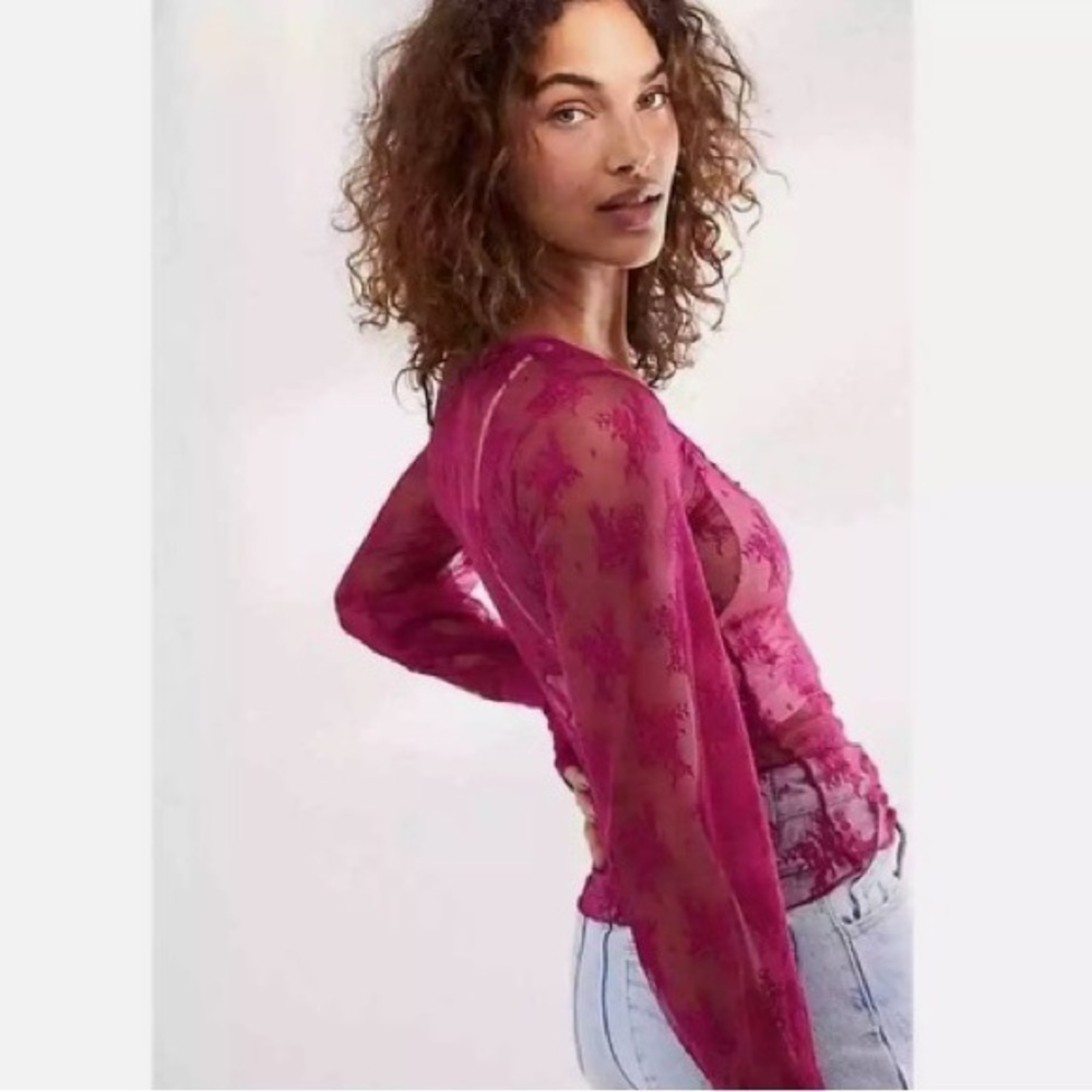 Free People Lace Knit Long Sleeve Layering Top